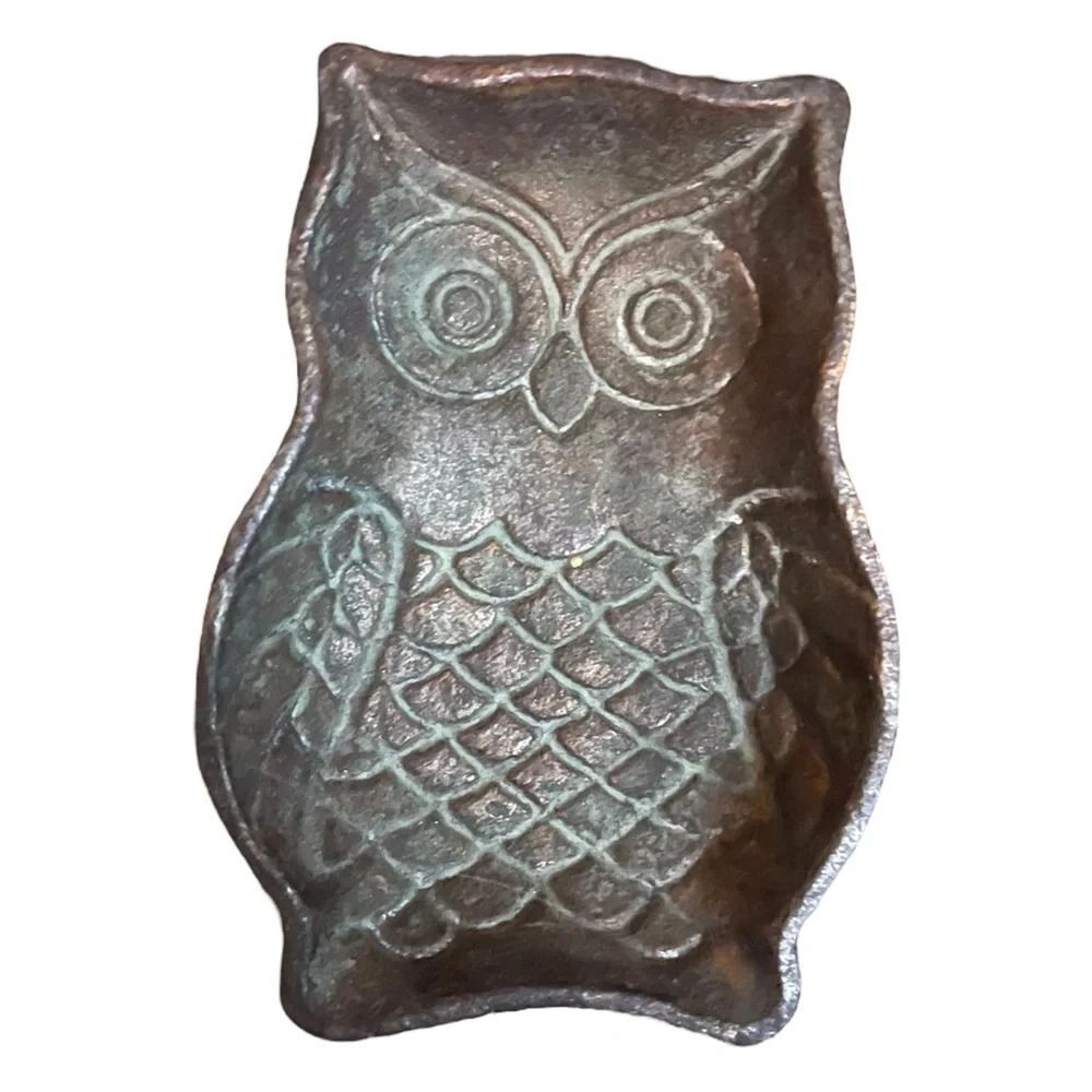 Vintage Owl Trinket DISH Tray Cast Iron Metal